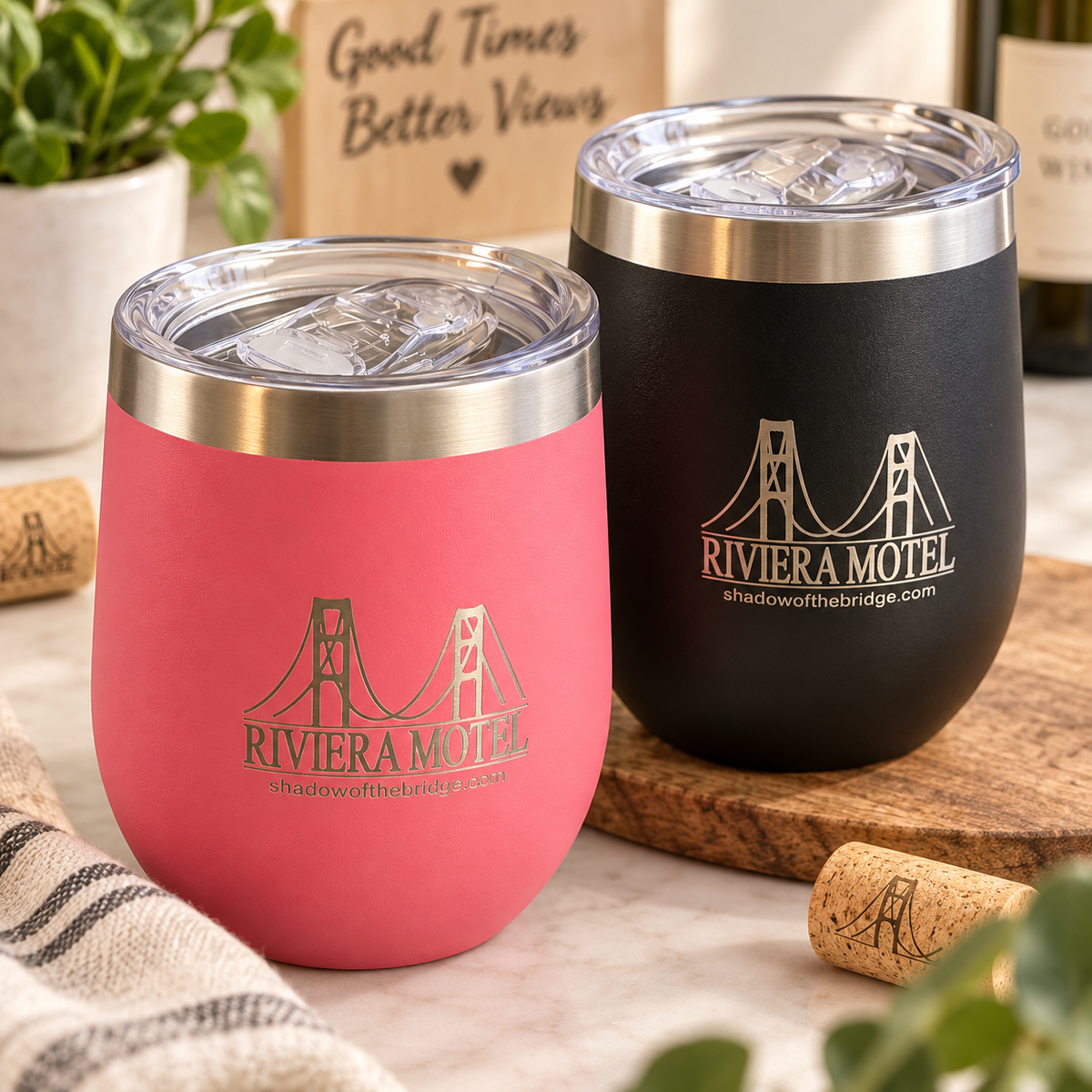 Riviera Motel Mackinac Bridge Wine Tumbler