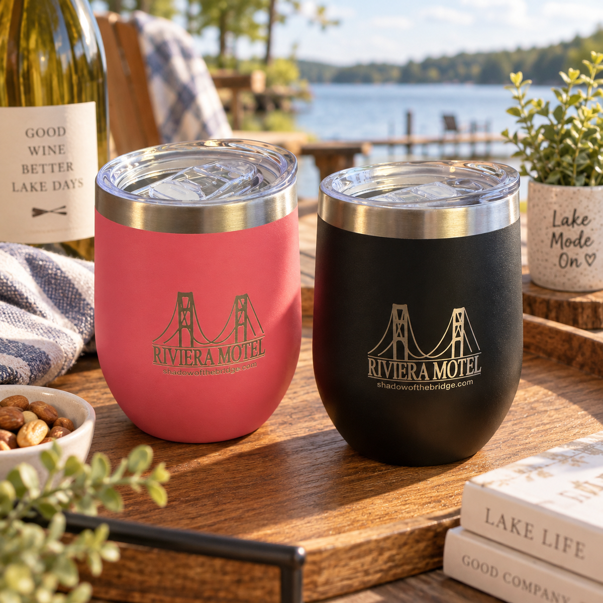 Riviera Motel Mackinac Bridge Wine Tumbler
