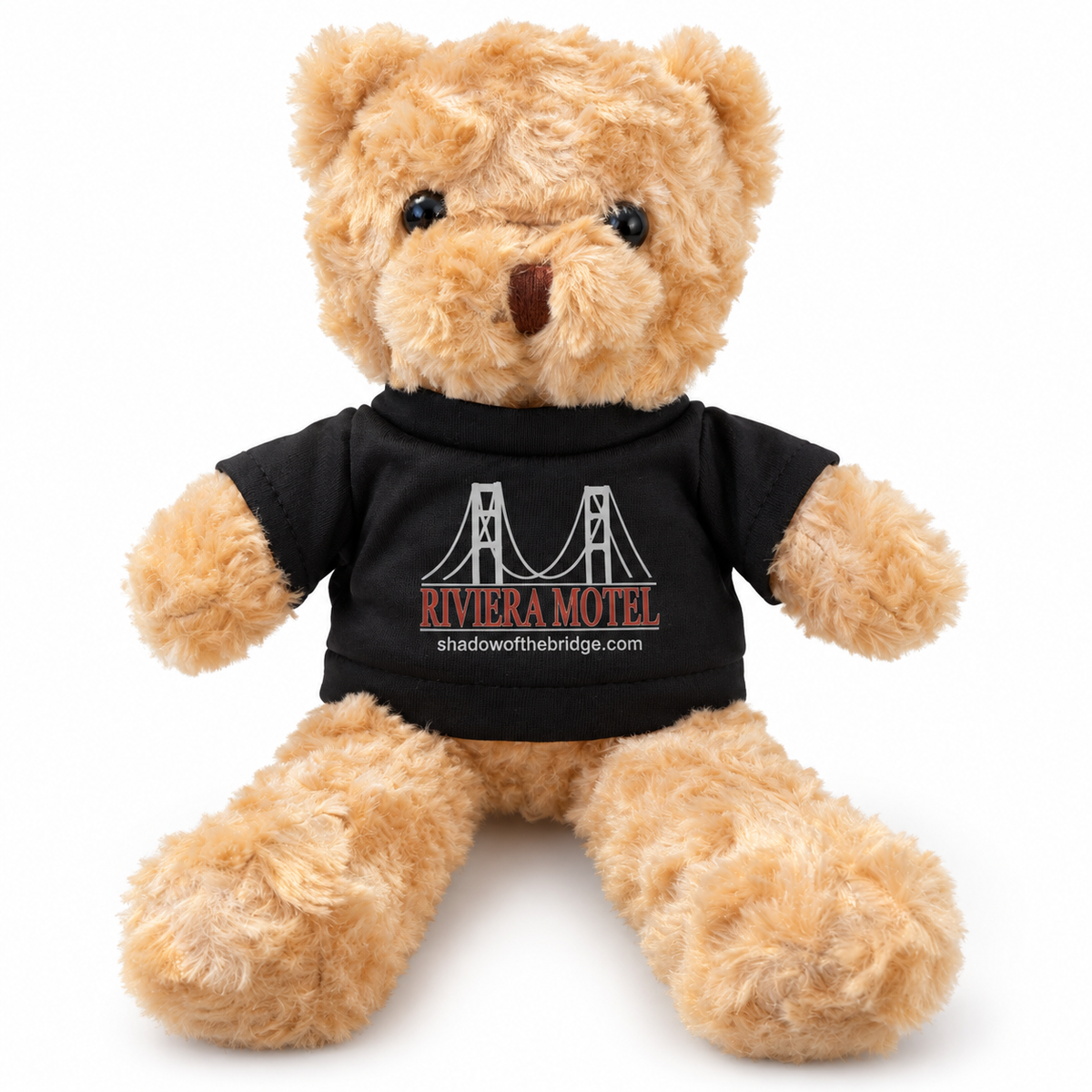 Riviera Motel Golden Teddy Bear with Black T-Shirt