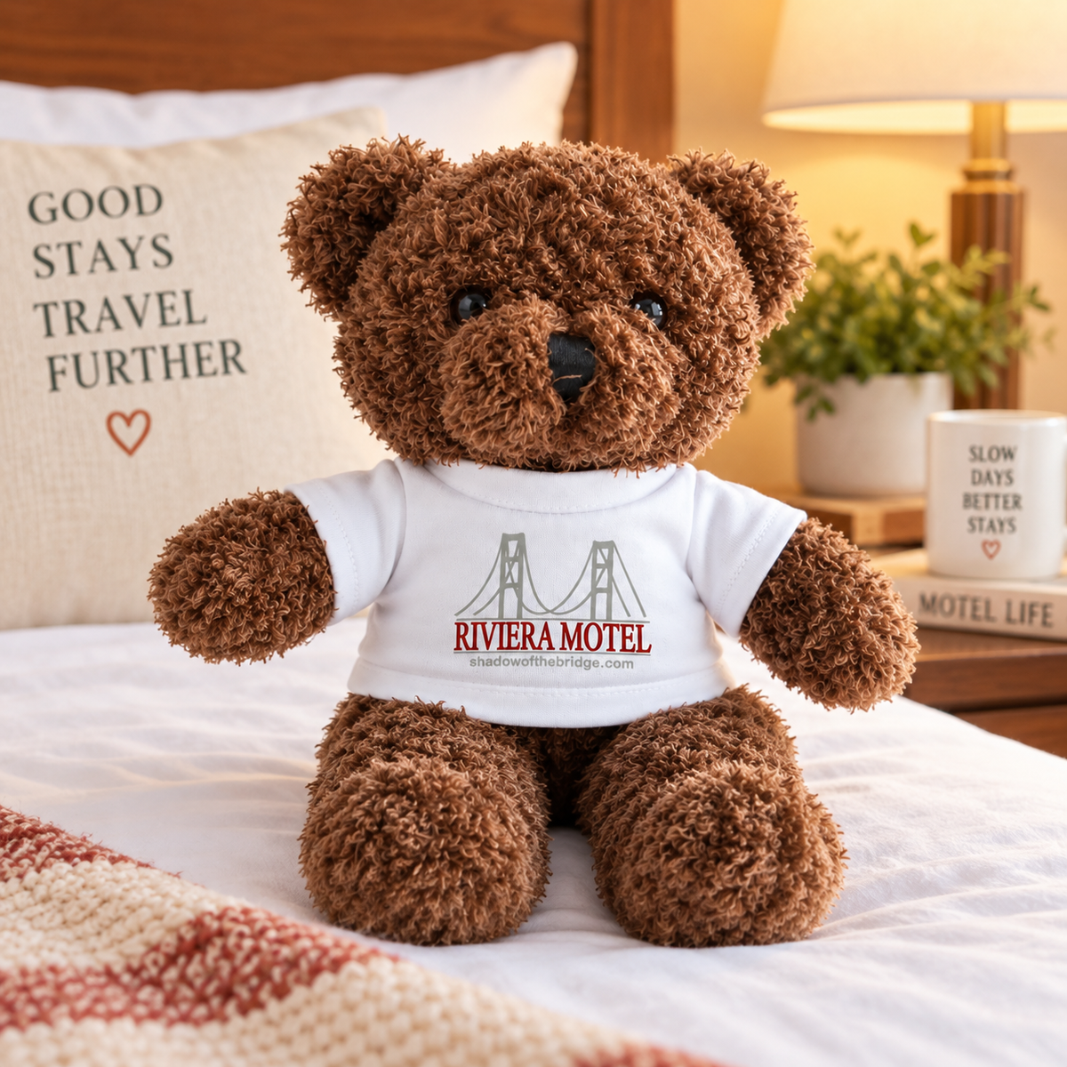 Riviera Motel Brown Teddy Bear with White T-Shirt