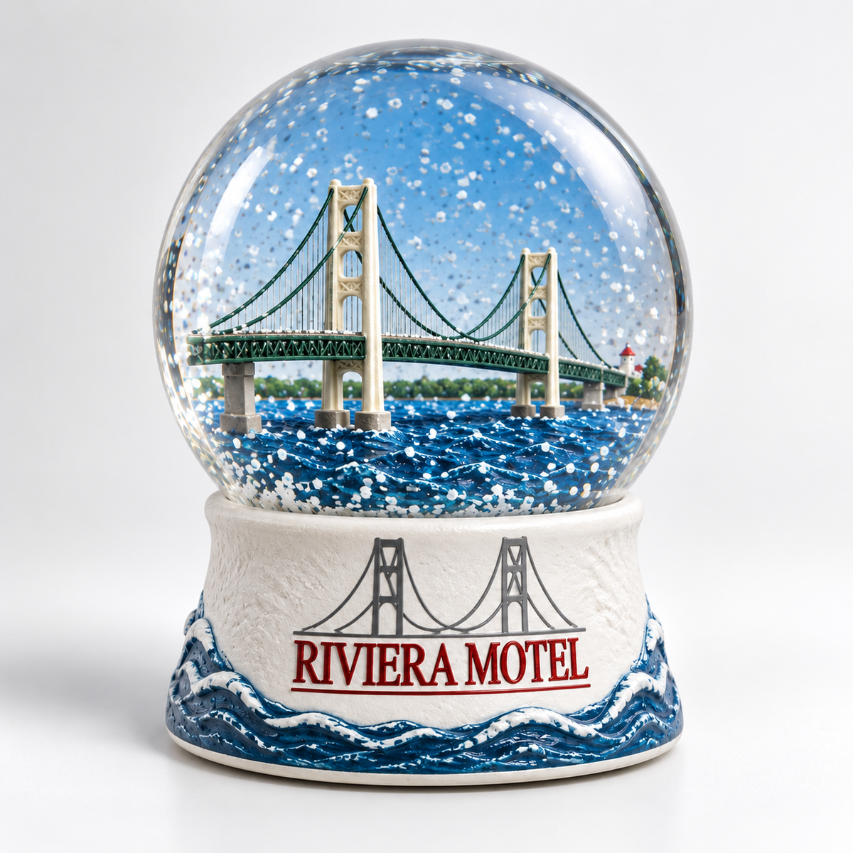 Mackinac Bridge Snow Globe – Riviera Motel Souvenir