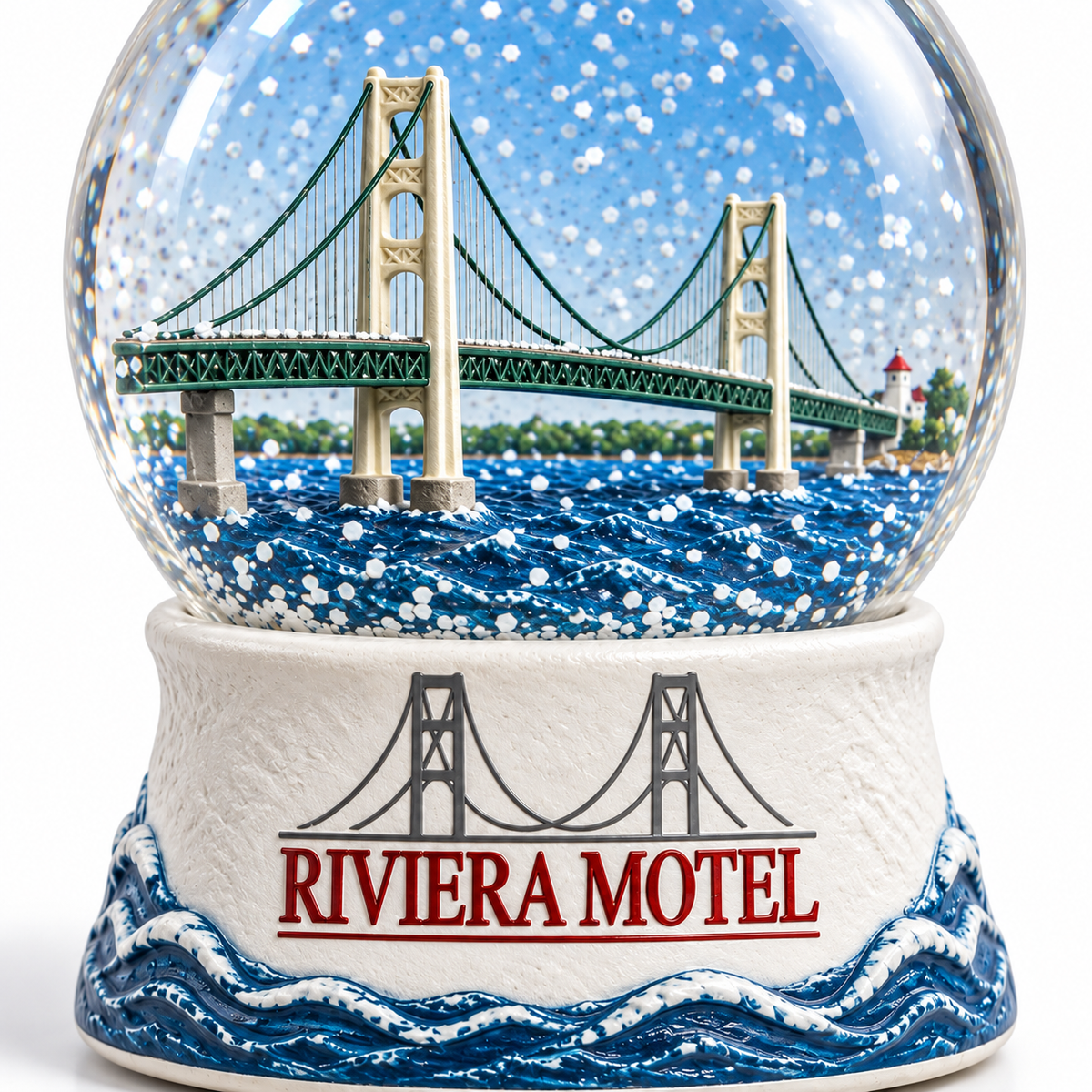 Mackinac Bridge Snow Globe – Riviera Motel Souvenir