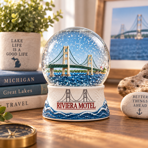 Mackinac Bridge Snow Globe – Riviera Motel Souvenir