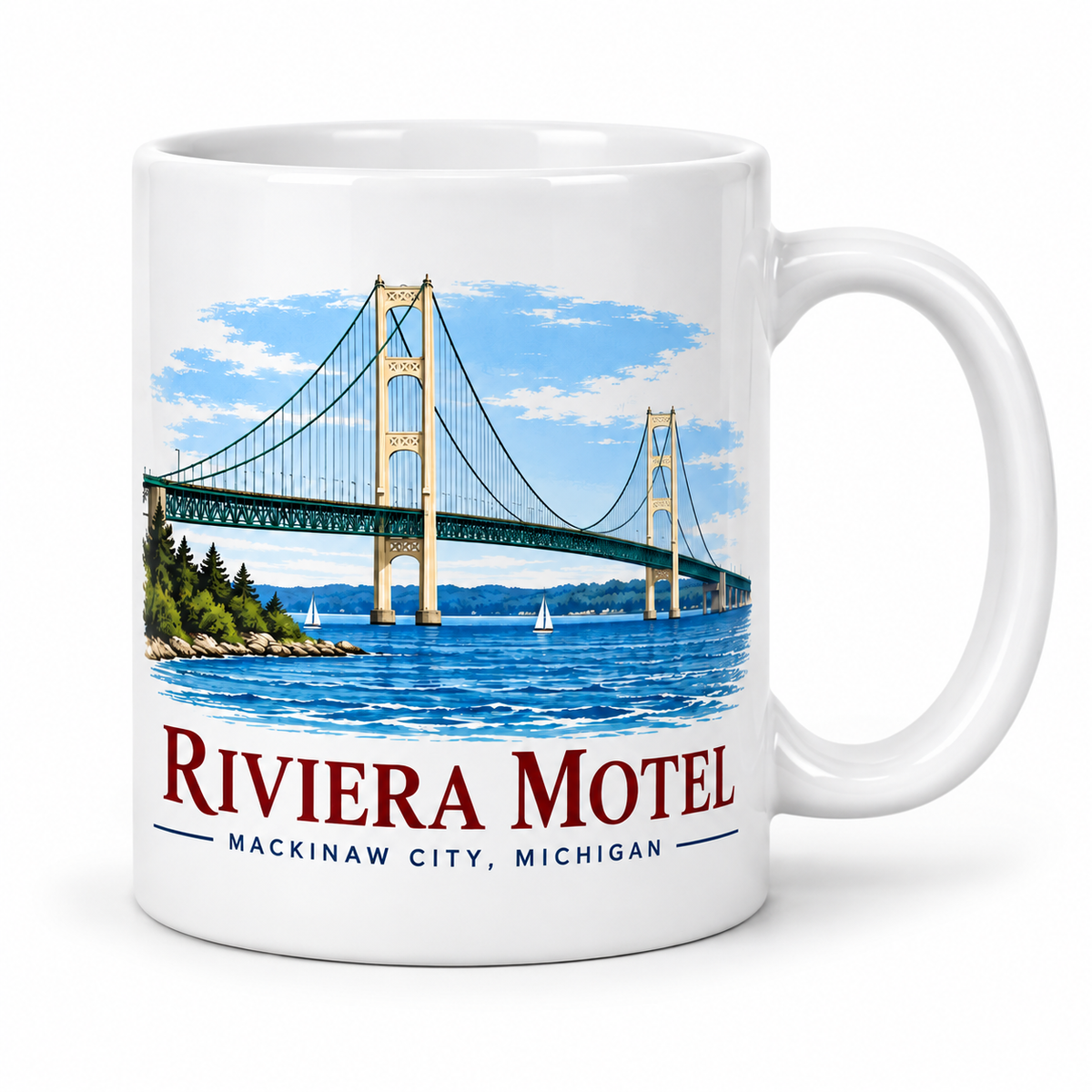 Mackinac Bridge Coffee Mug – Riviera Motel | Mackinaw City, Michigan
